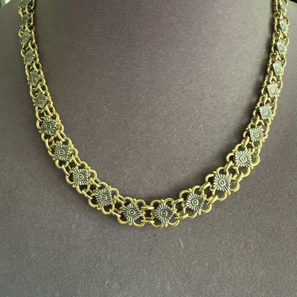 Vintage Two-tone Chain Link Choker Necklace 20"-Adjustable Bold Reversible